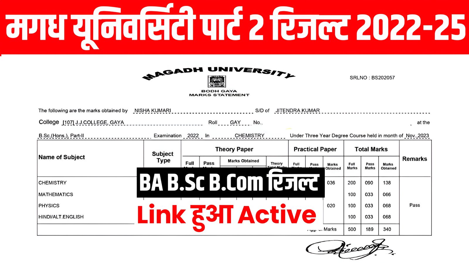 Magadh University Part 2 Result 2022-25