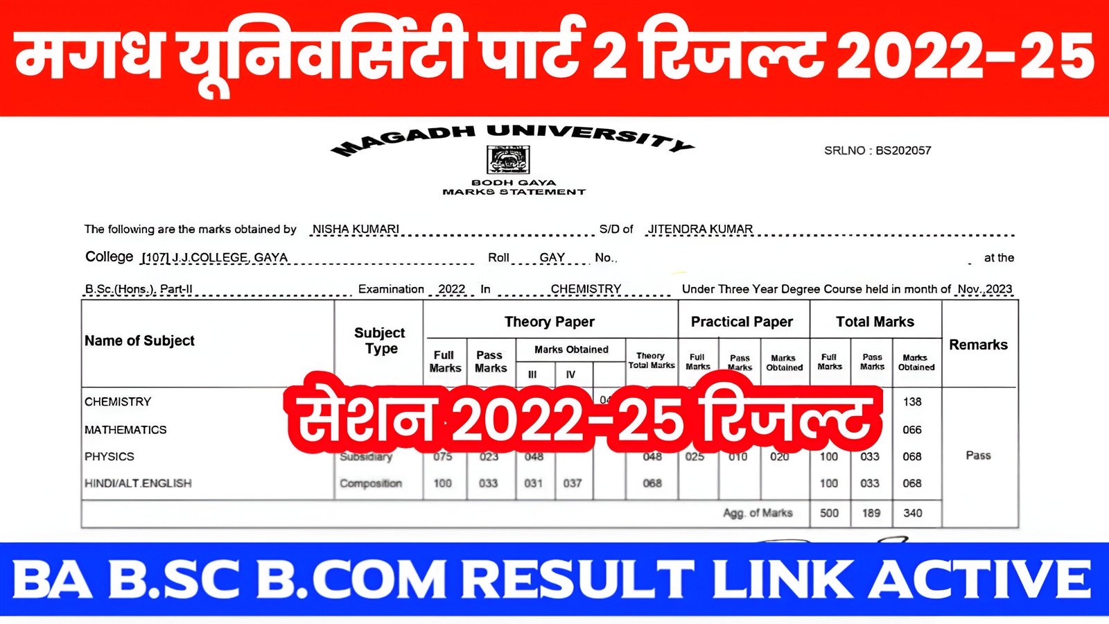 Magadh University Part 2 Result 2022-25
